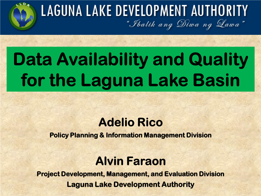 Data Availability and Quality for the Laguna Lake Basin