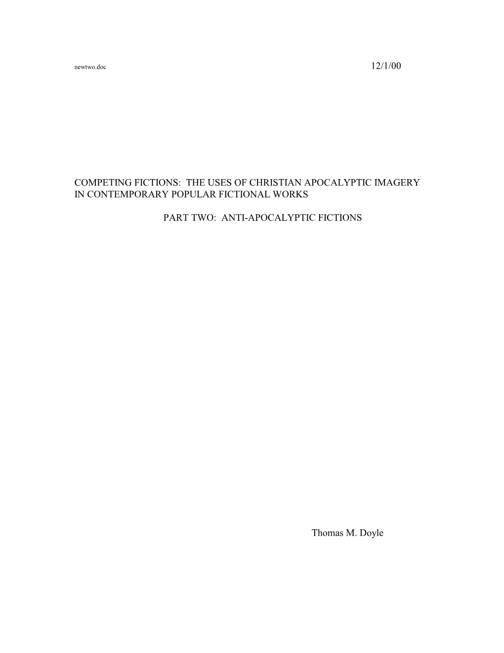 12/1/00 Competing Fictions: the Uses of Christian