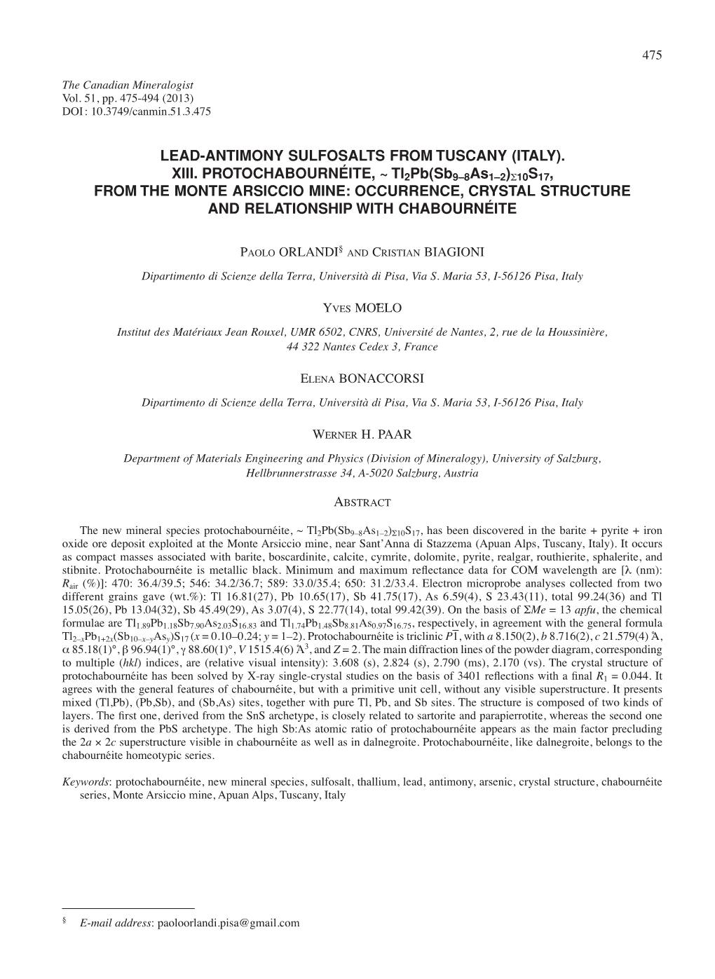 Lead-Antimony Sulfosalts from Tuscany (Italy). Xiii