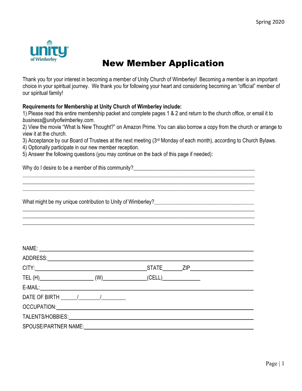 New Member Application