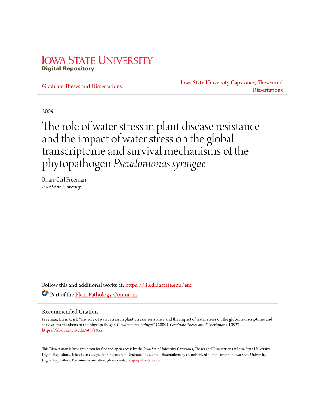 The Role of Water Stress in Plant Disease Resistance and the Impact