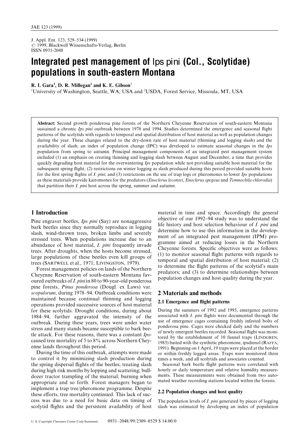 Integrated Pest Management of Ips Pini (Col., Scolytidae) Populations in South-Eastern Montana