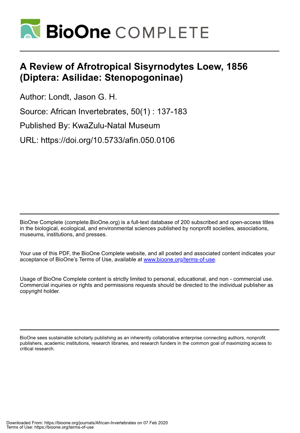 A Review of Afrotropical Sisyrnodytes Loew, 1856 (Diptera: Asilidae: Stenopogoninae)