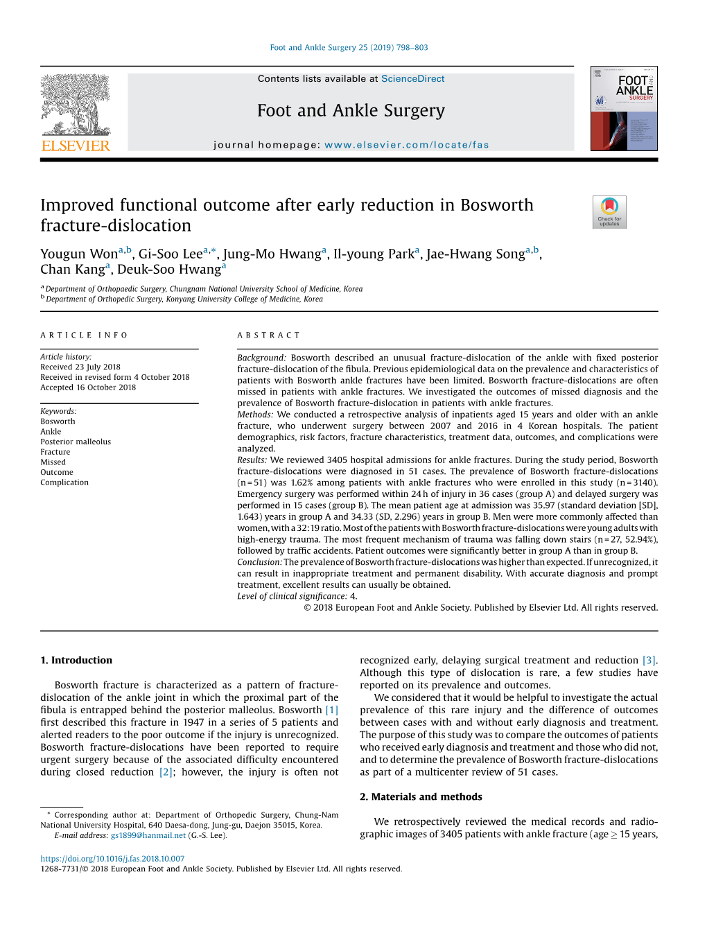 Improved Functional Outcome After Early Reduction in Bosworth Fracture-Dislocation