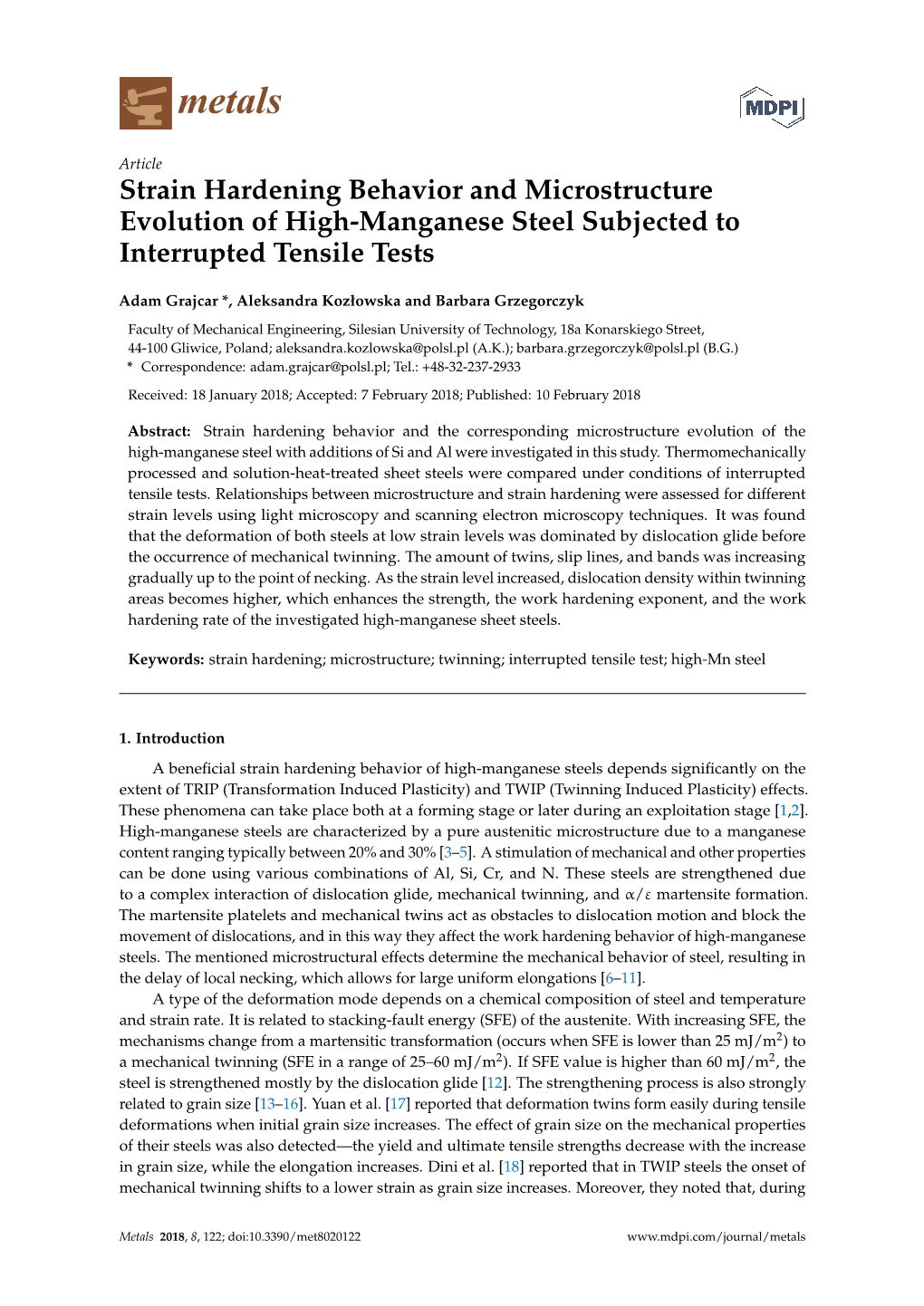 Strain Hardening Behavior and Microstructure Evolution of High-Manganese Steel Subjected to Interrupted Tensile Tests