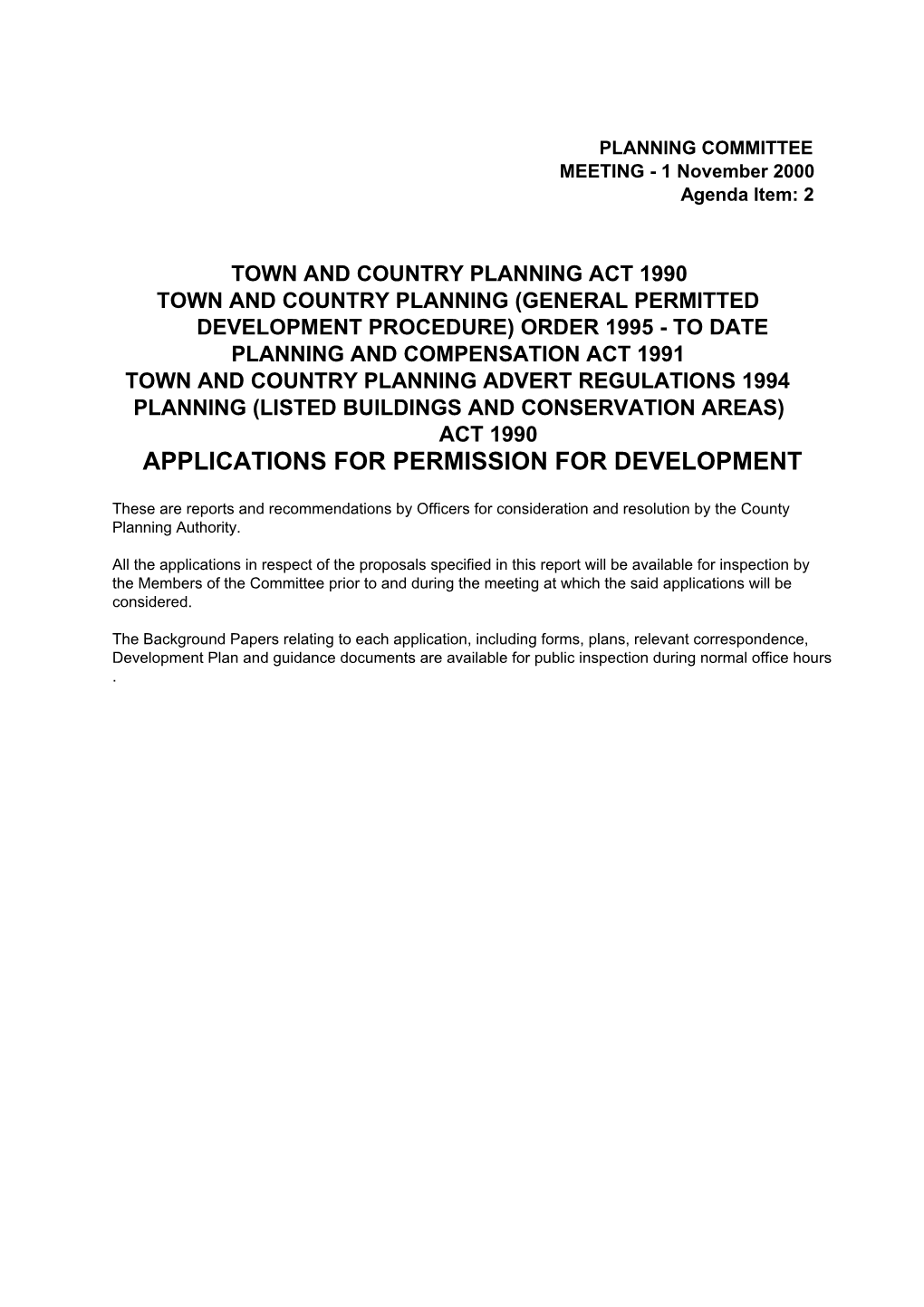 Applications for Permission for Development