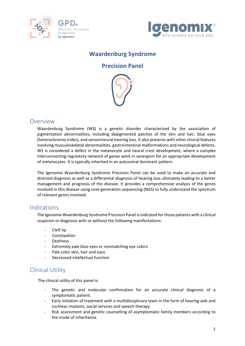 Waardenburg Syndrome Precision Panel Overview Indications