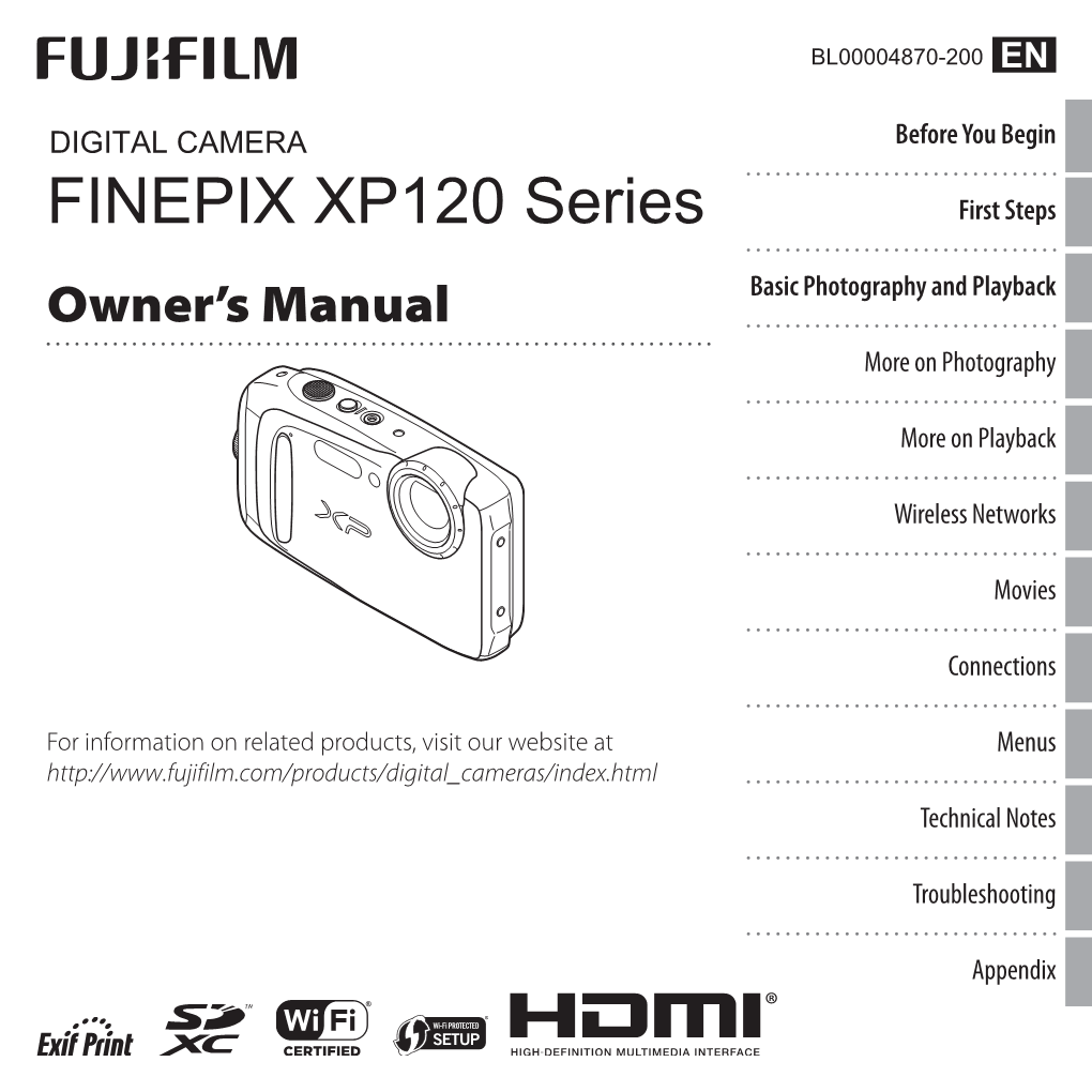 FINEPIX XP120 Series First Steps Owner’S Manual Basic Photography and Playback More on Photography