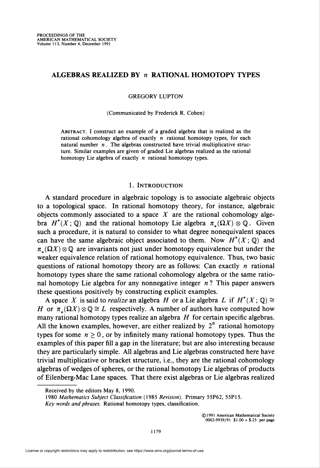 Rational Homotopy Types