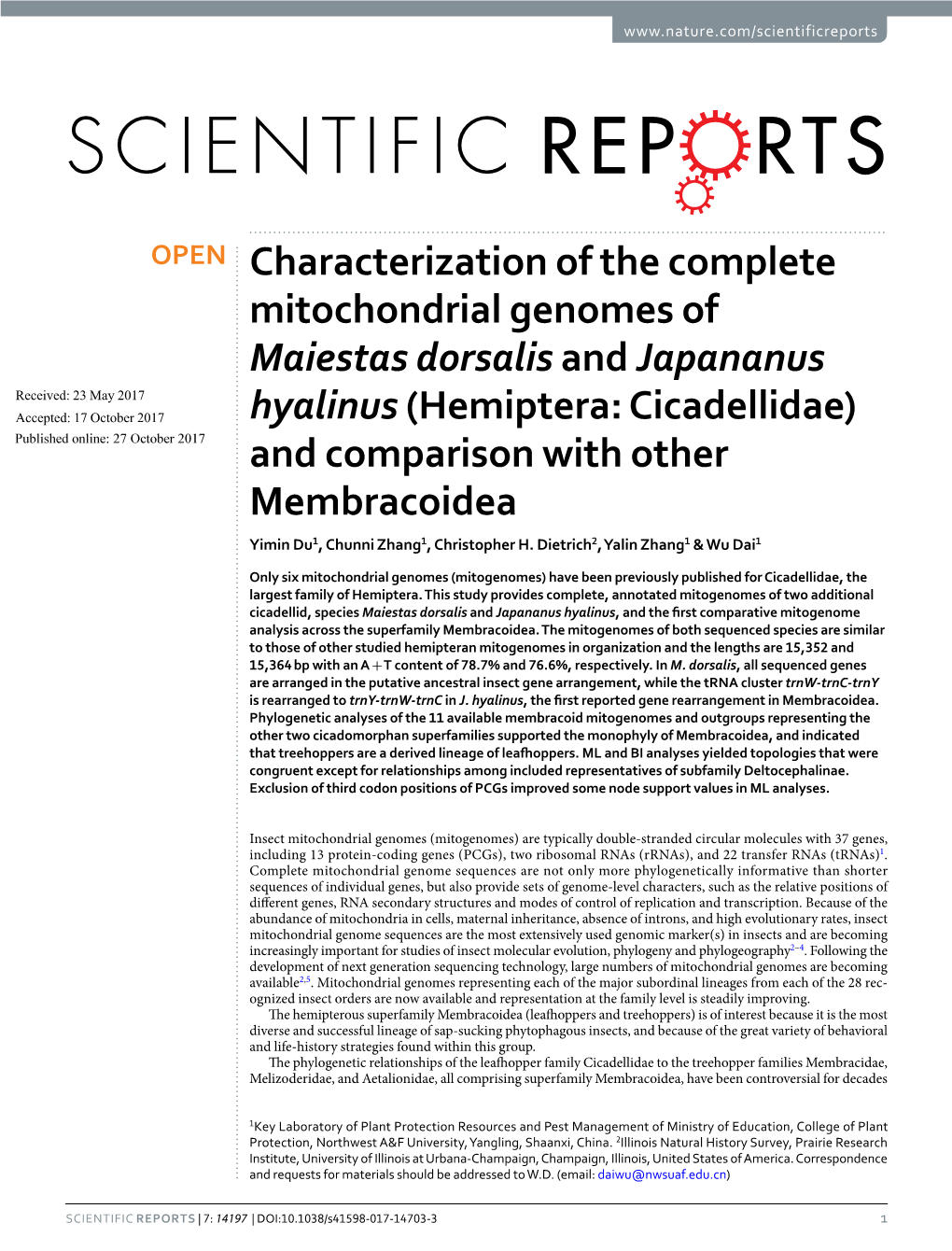 Characterization of the Complete Mitochondrial Genomes Of