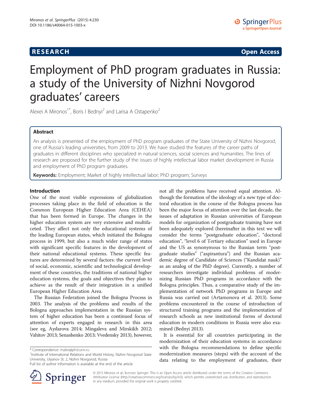 Employment of Phd Program Graduates in Russia