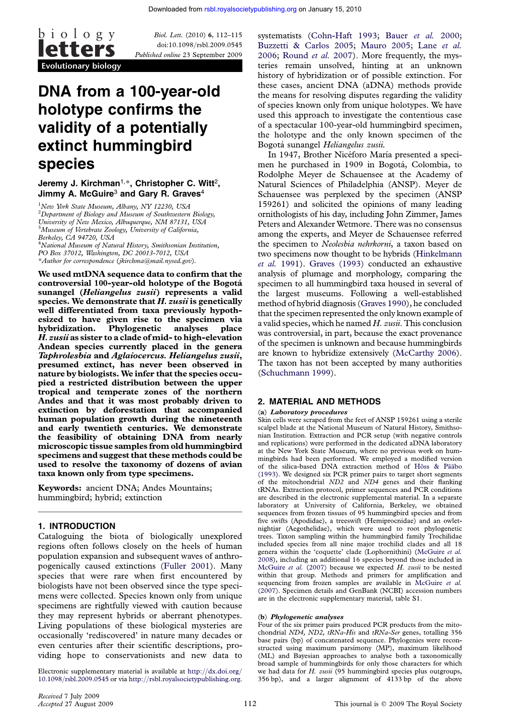 DNA from a 100-Year-Old Holotype Confirms the Validity of a Potentially