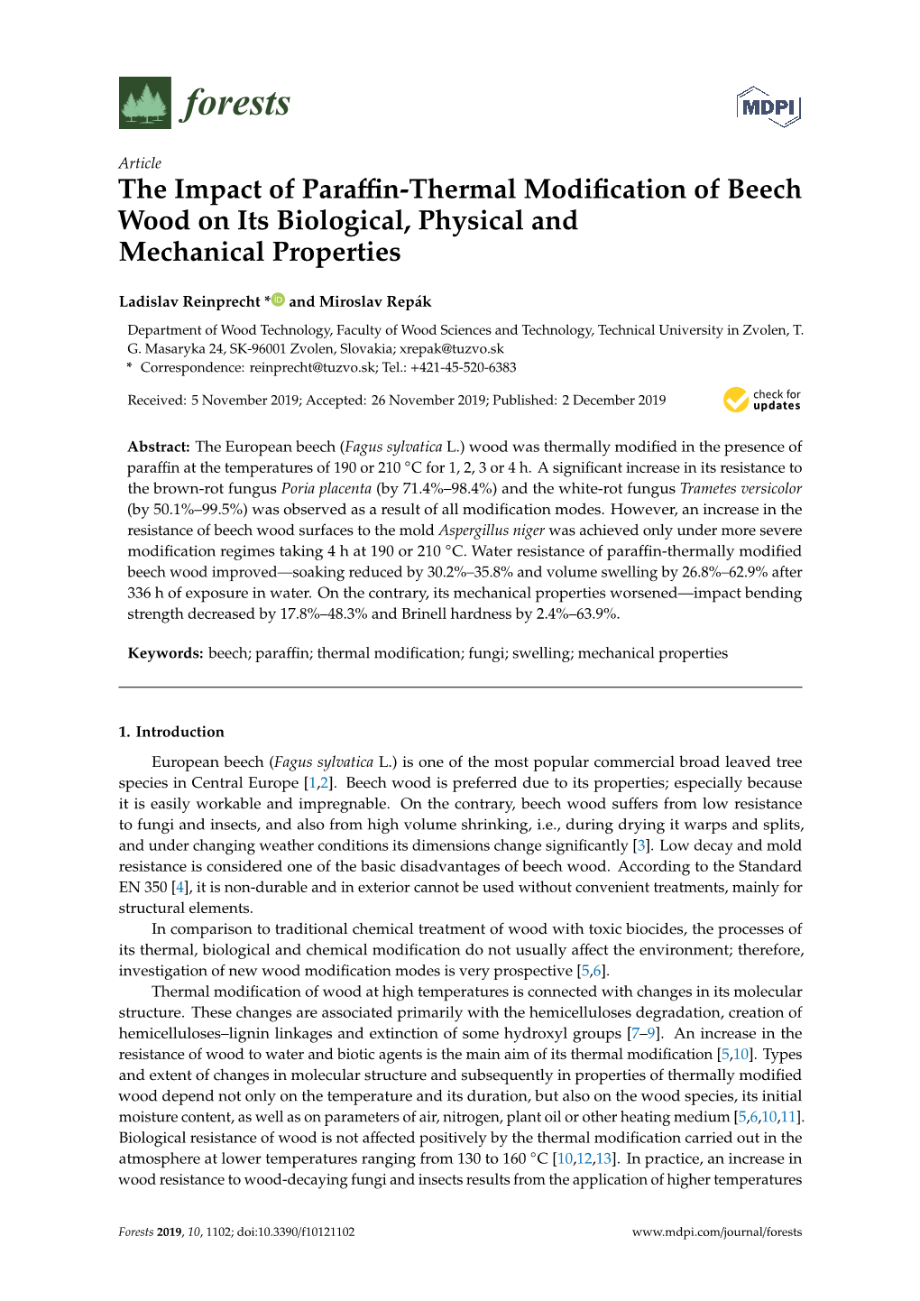 The Impact of Paraffin-Thermal Modification of Beech Wood on Its