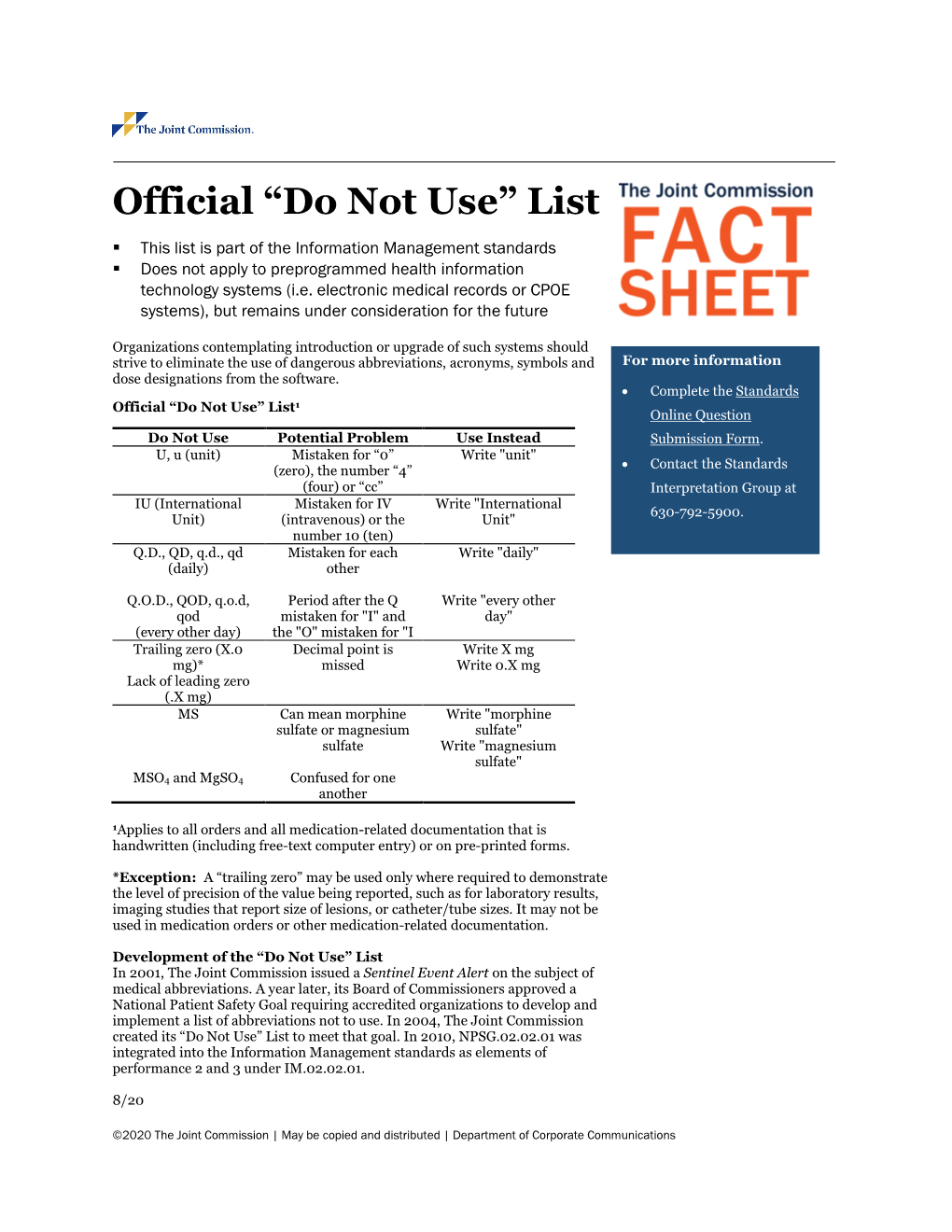 Official "Do Not Use" List of Abbreviations