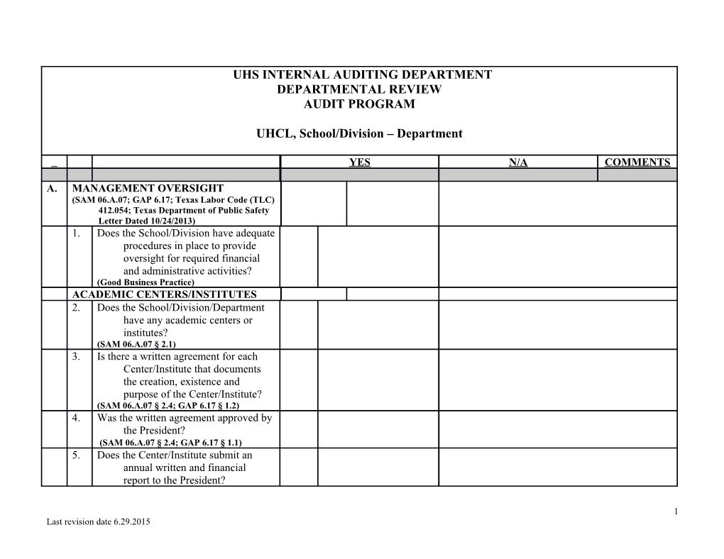 Uhs Internal Auditing Department