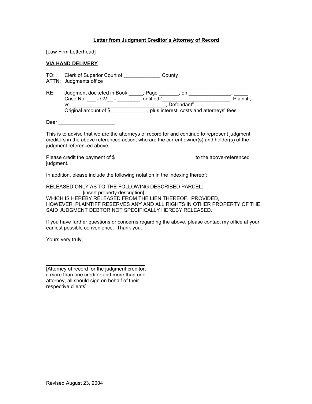 Judgment-Creditors Attorney Letter