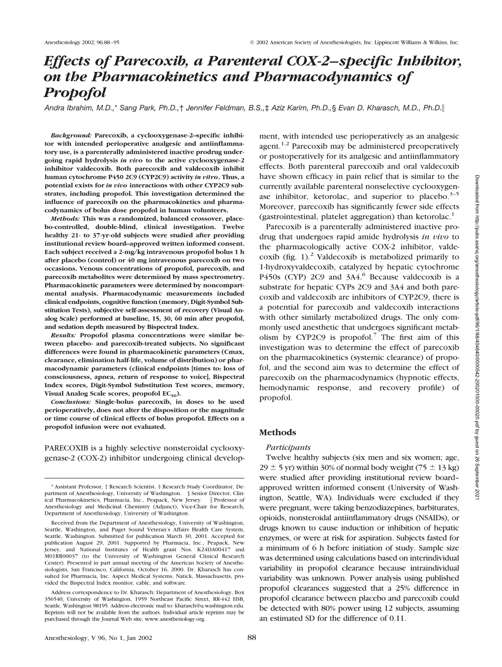 Effects of Parecoxib, a Parenteral COX-2–Specific Inhibitor, on The