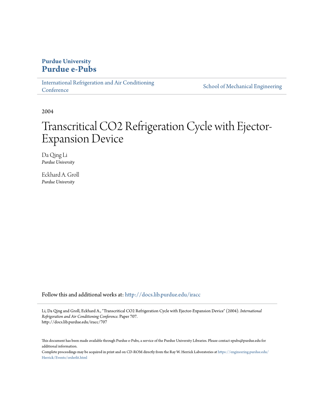 Transcritical CO2 Refrigeration Cycle with Ejector-Expansion Device