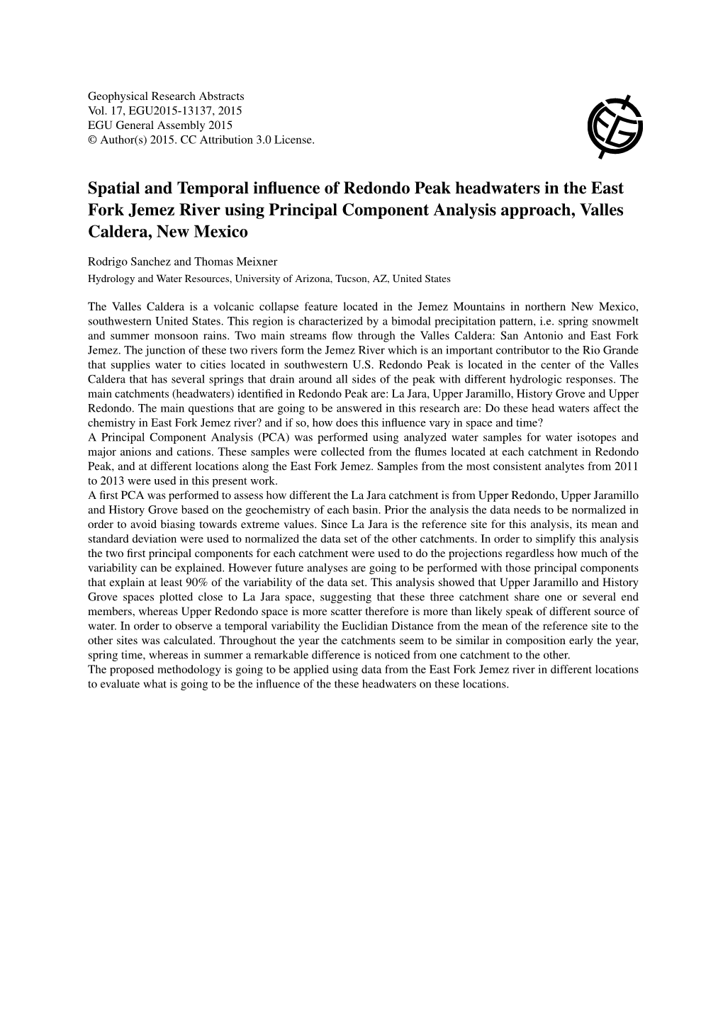 Spatial and Temporal Influence of Redondo Peak Headwaters in The