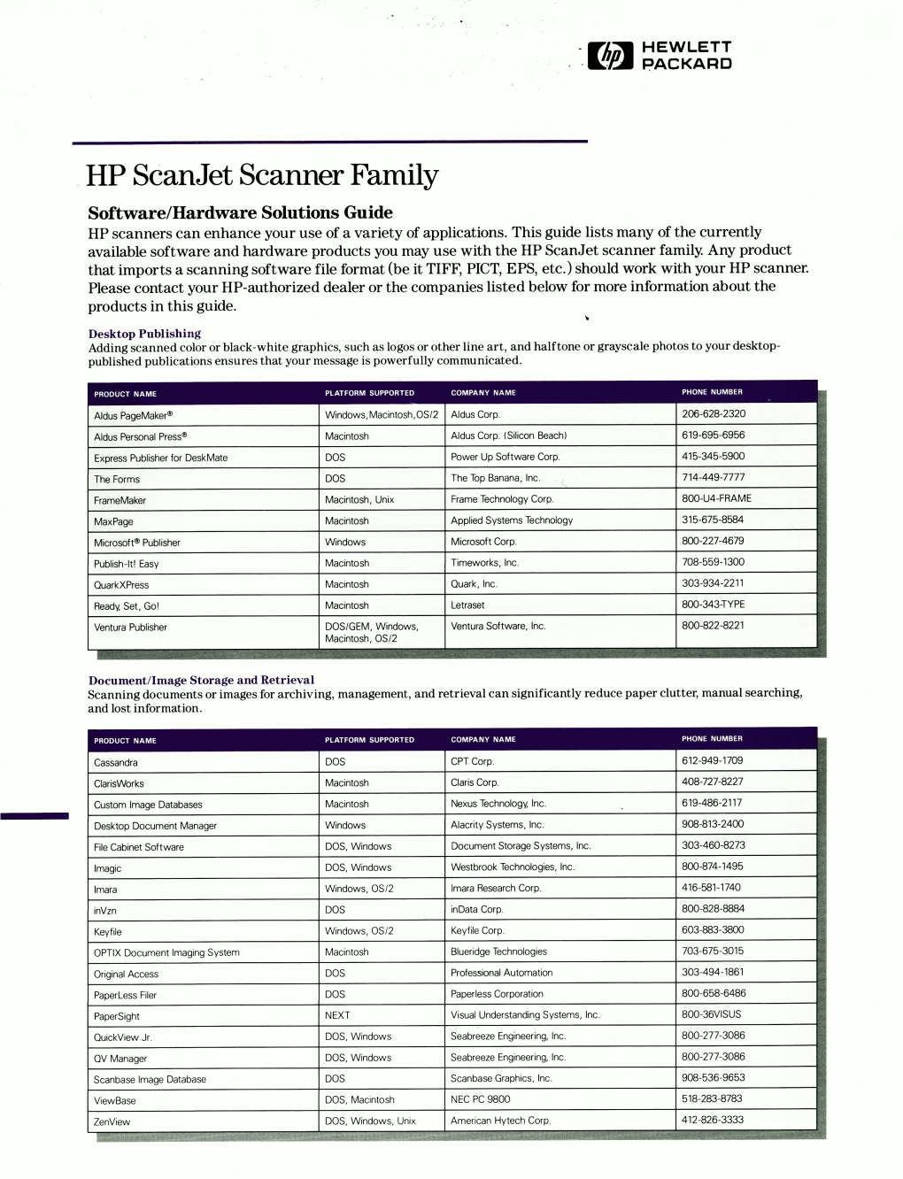 HP Scanjet Scanner Family Brochure 5091-1420E 2/92