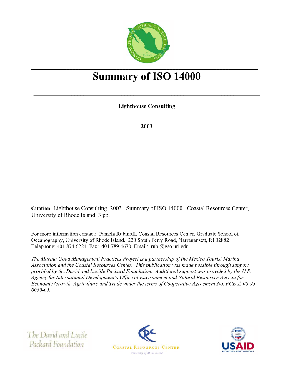 Summary of ISO 14000
