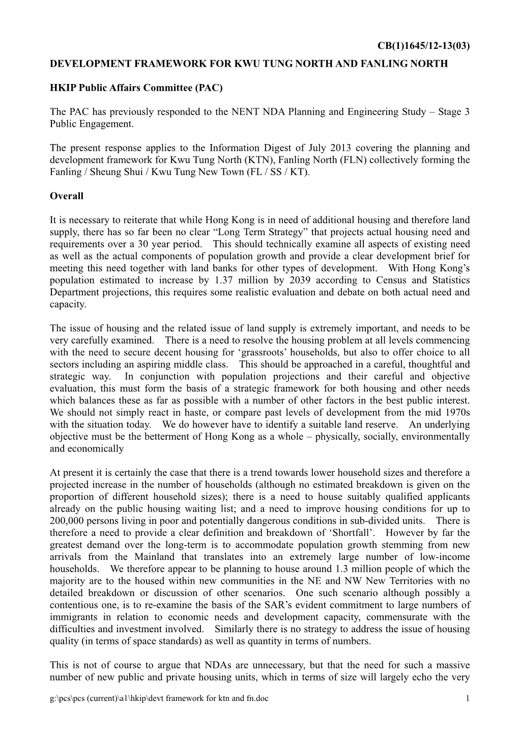 Development Framework for Kwu Tung North and Fanling North