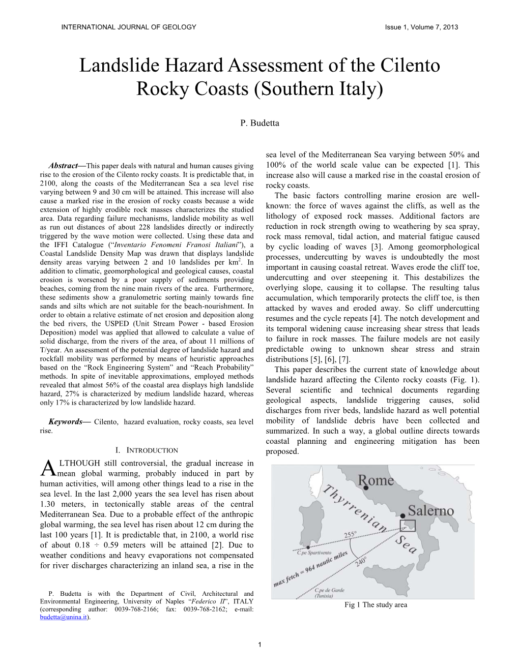 Landslide Hazard Assessment of the Cilento Rocky Coasts (Southern Italy)