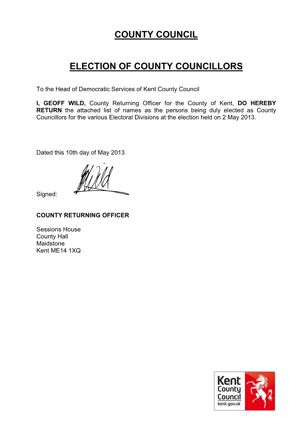 County Council Election of County Councillors