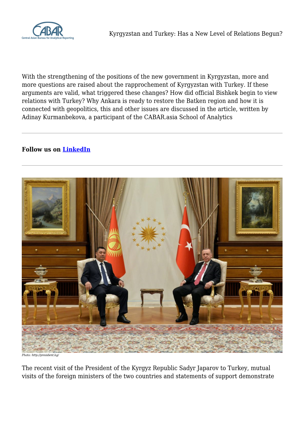 Kyrgyzstan and Turkey: Has a New Level of Relations Begun?