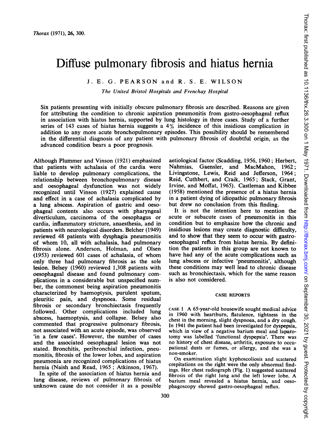 Diffuse Pulmonary Fibrosis and Hiatus Hernia