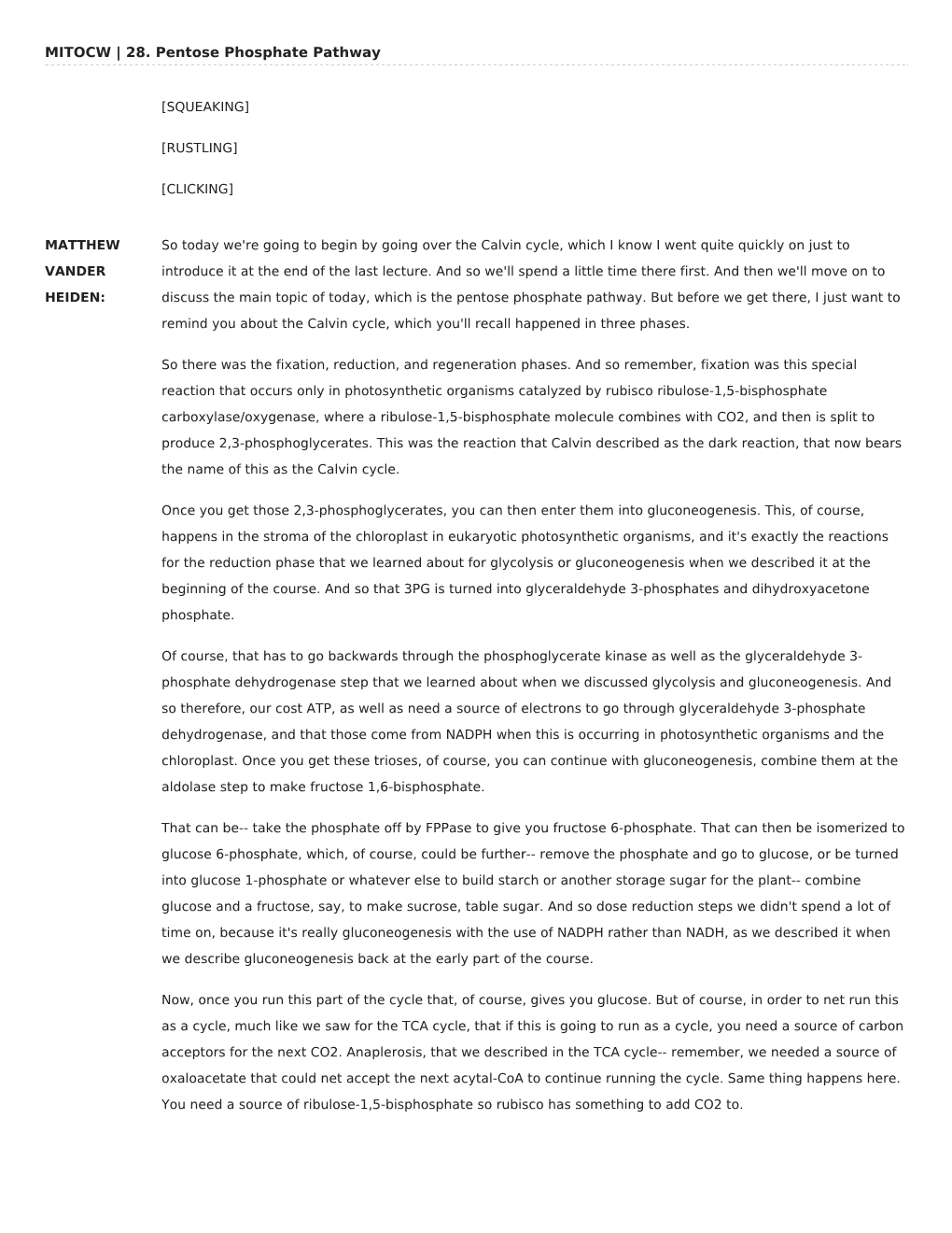 MITOCW | 28. Pentose Phosphate Pathway