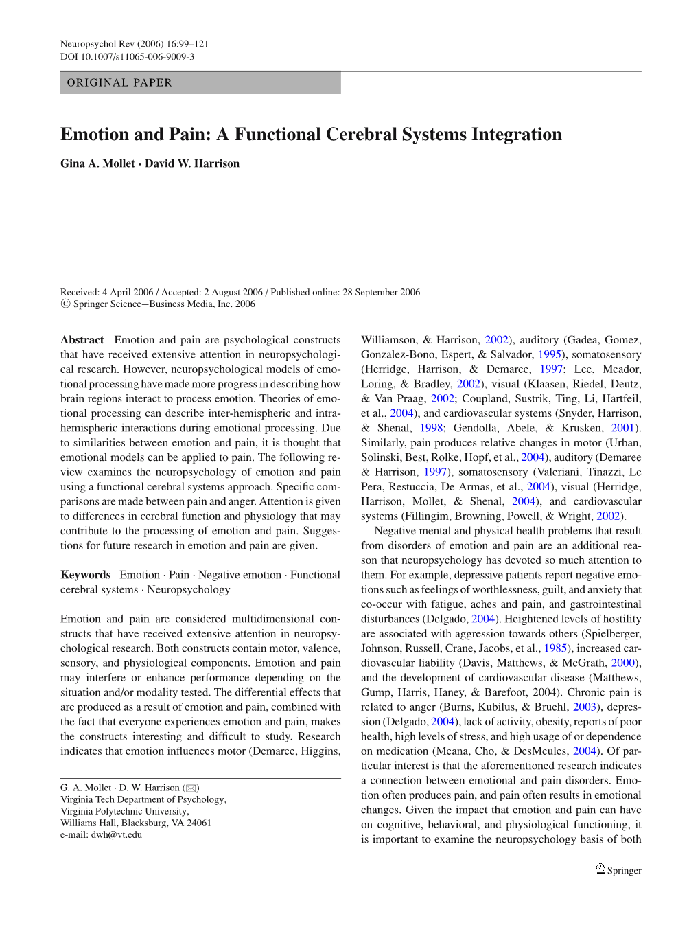 Emotion and Pain: a Functional Cerebral Systems Integration