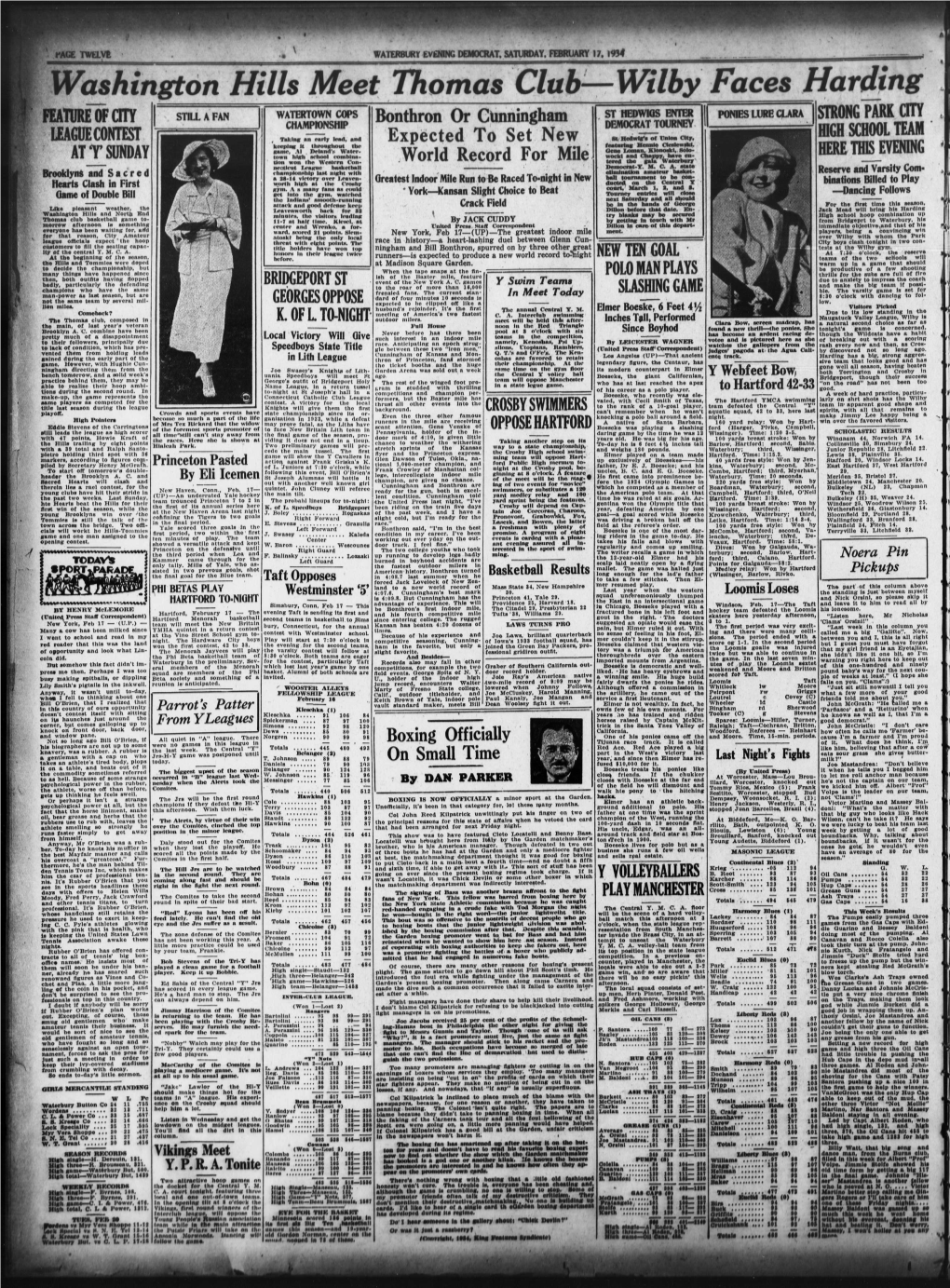 I Washington Hills Meet Thomas Club*—Wilby Faces Harding ENTER of CITY STILL a FAN WATERTOWN COPS Bonthron ST HEDWWS J PONIES LURE CLARA STRONG PARK CITY