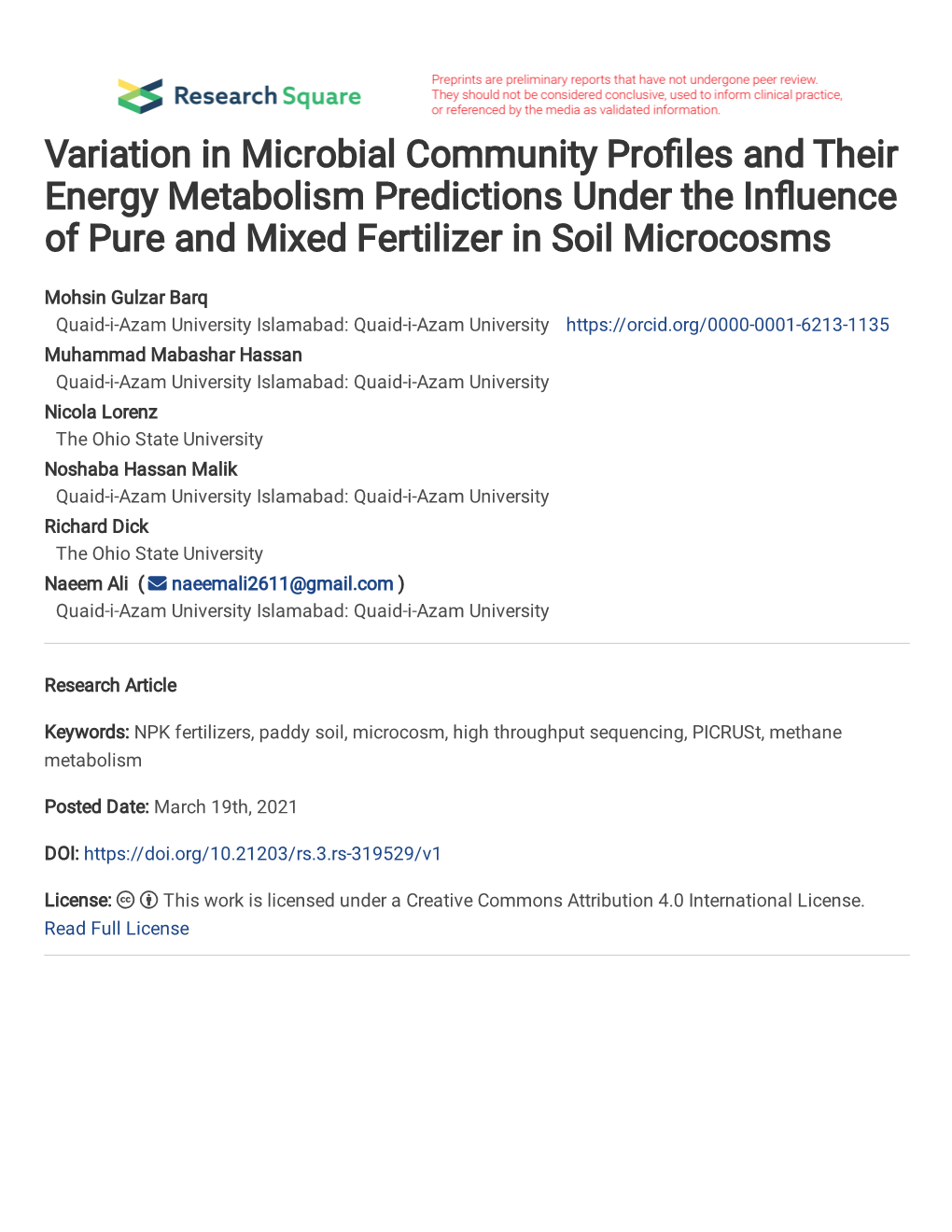 Variation in Microbial Community Profiles and Their Energy Metabolism Predictions Under the Influence of Pure and Mixed Fertiliz