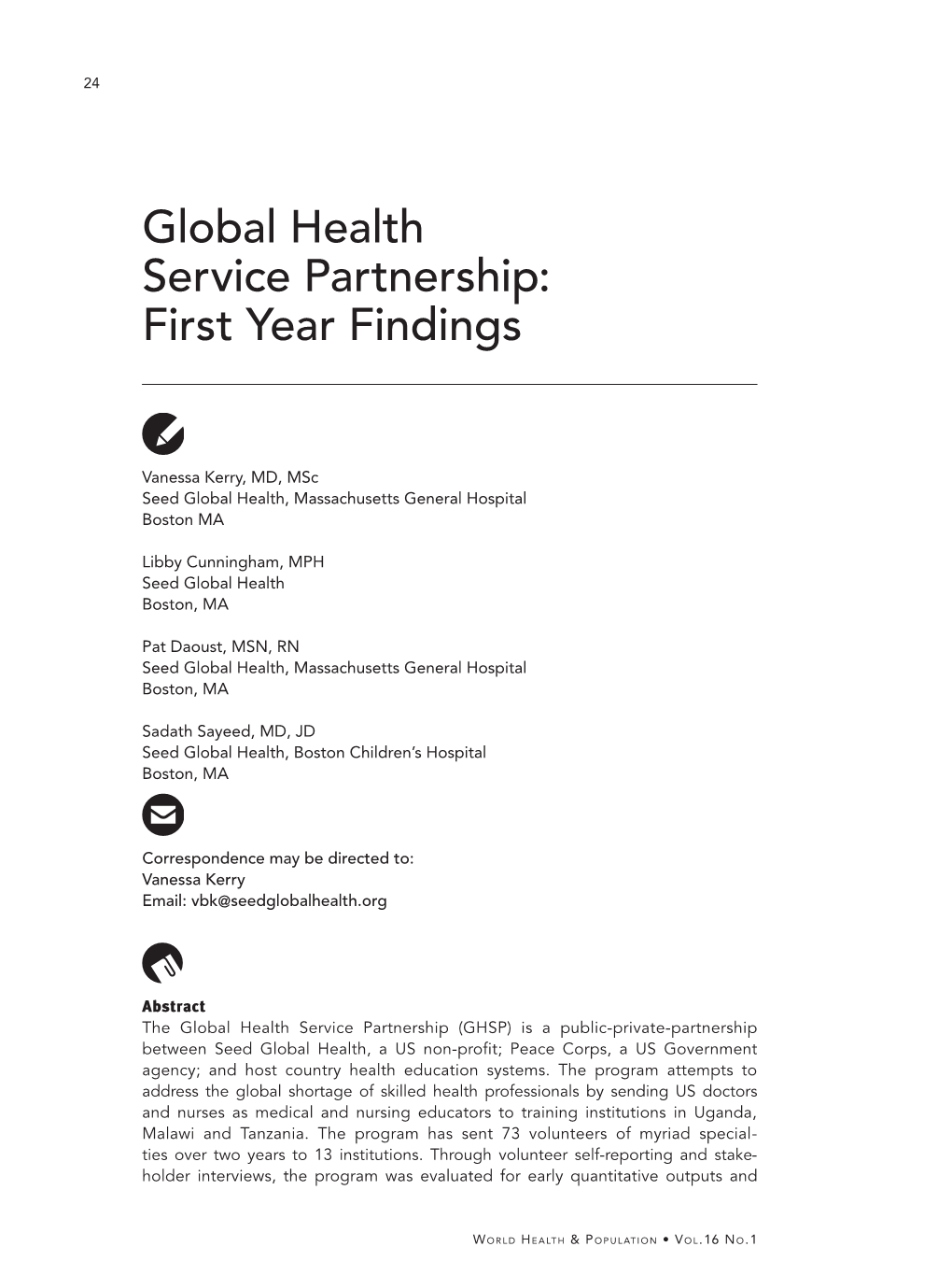 Global Health Service Partnership: First Year Findings