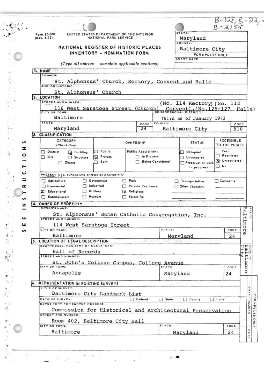 Church, Rectory, Convent and Halle AND/OR HISTORIC: 1 St