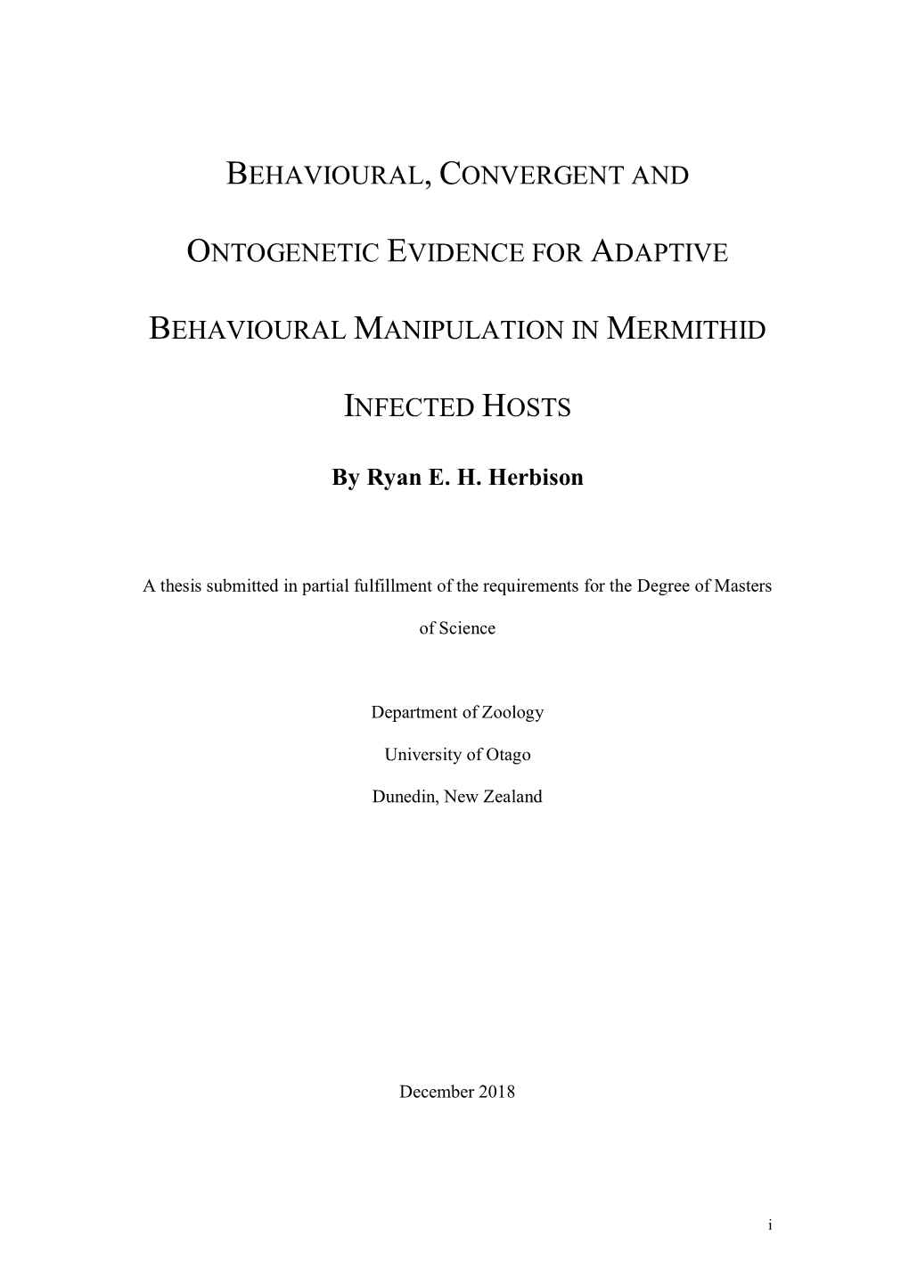 Behavioural, Convergent and Ontogenetic Evidence for Adaptive Behavioural Manipulation in Mermithid Infected Hosts