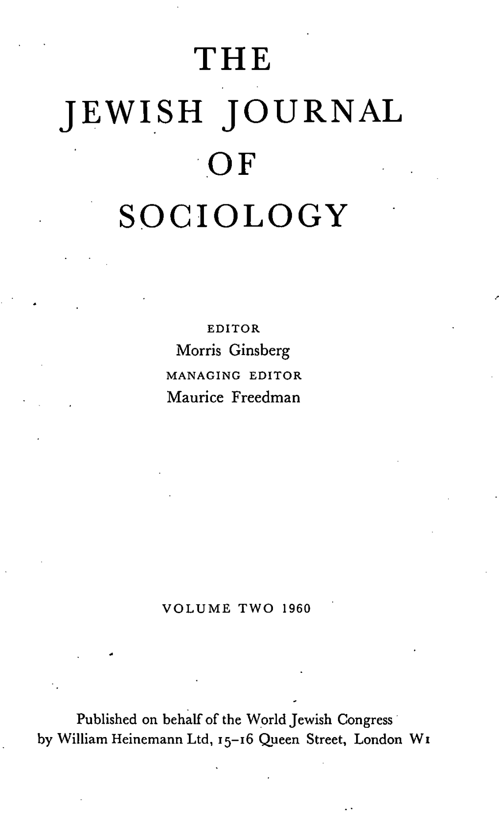 The Jewish Journal of Sociology