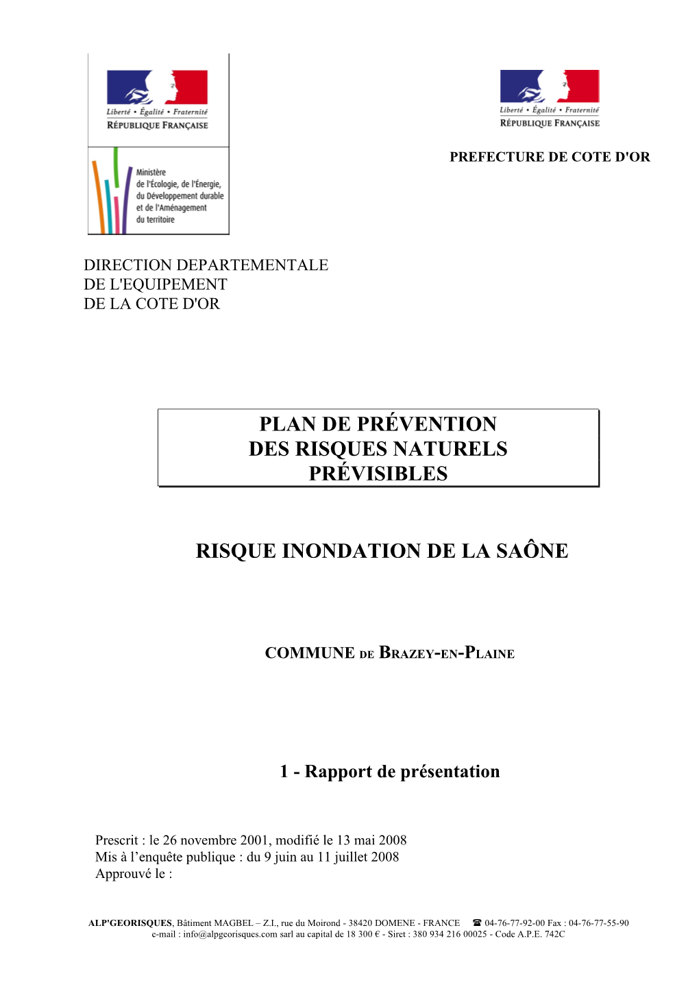 Rapport De Présentation Du PPR De Damerey