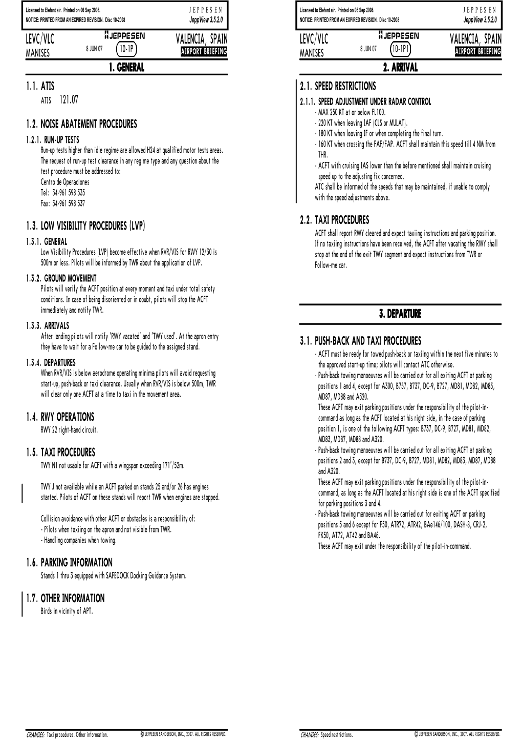 Valencia, Spain Levc/Vlc +Jeppesen Valencia, Spain Manises 8 Jun 07 10-1P Airport.Briefing Manises 8 Jun 07 10-1P1 Airport.Briefing 1