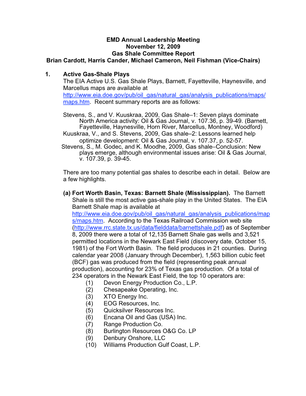 Gas Shales Report 2009 Mid-Year Mtg Revised