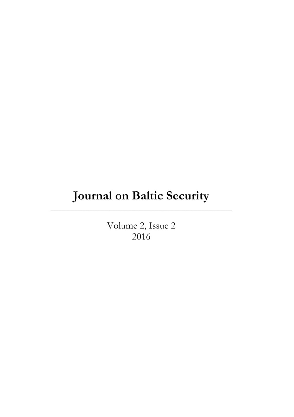 Journal on Baltic Security ______