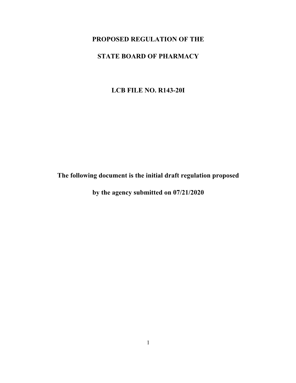 Proposed Regulation of the State Board of Pharmacy