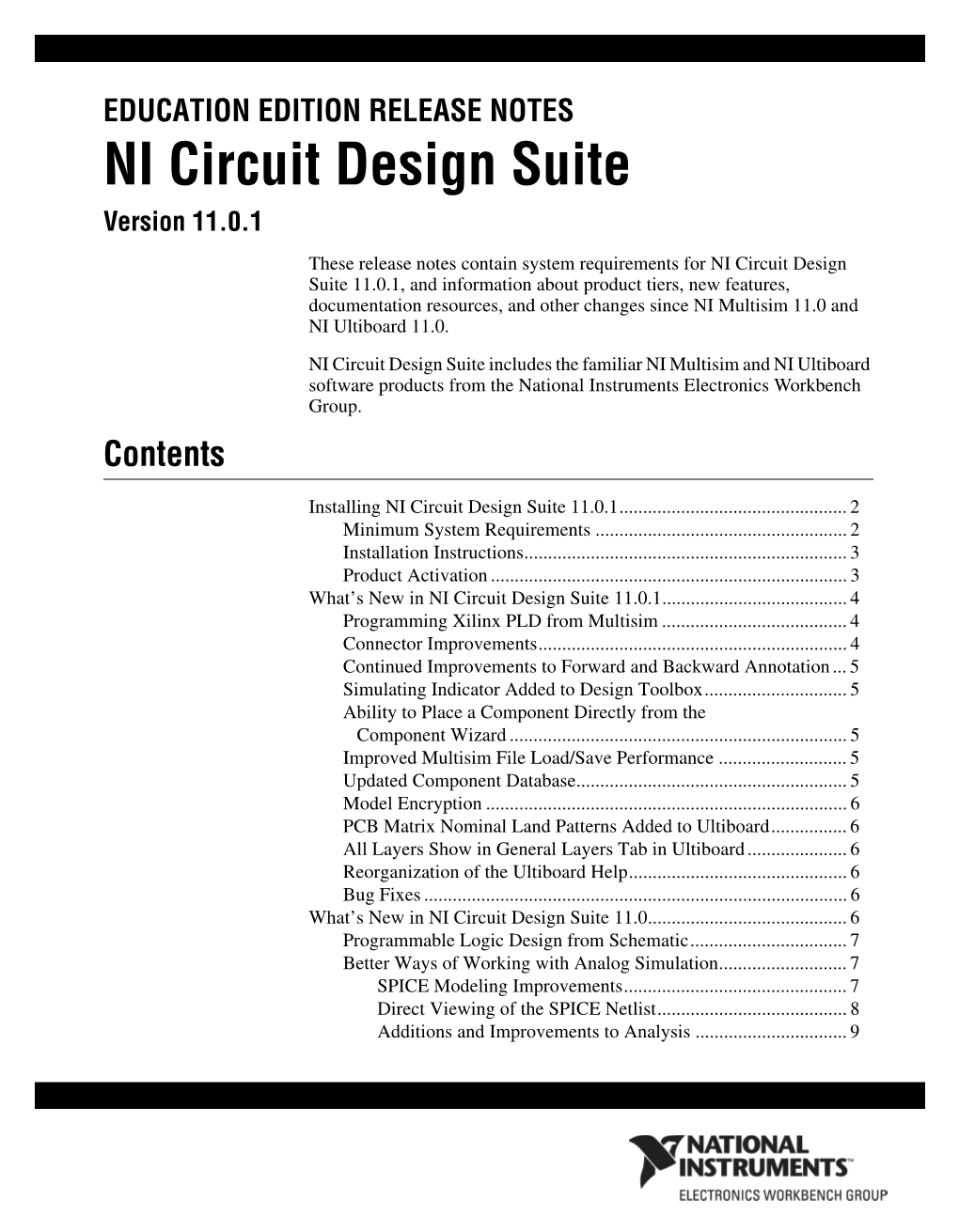 Archived: NI Circuit Design Suite Education Edition Release Notes