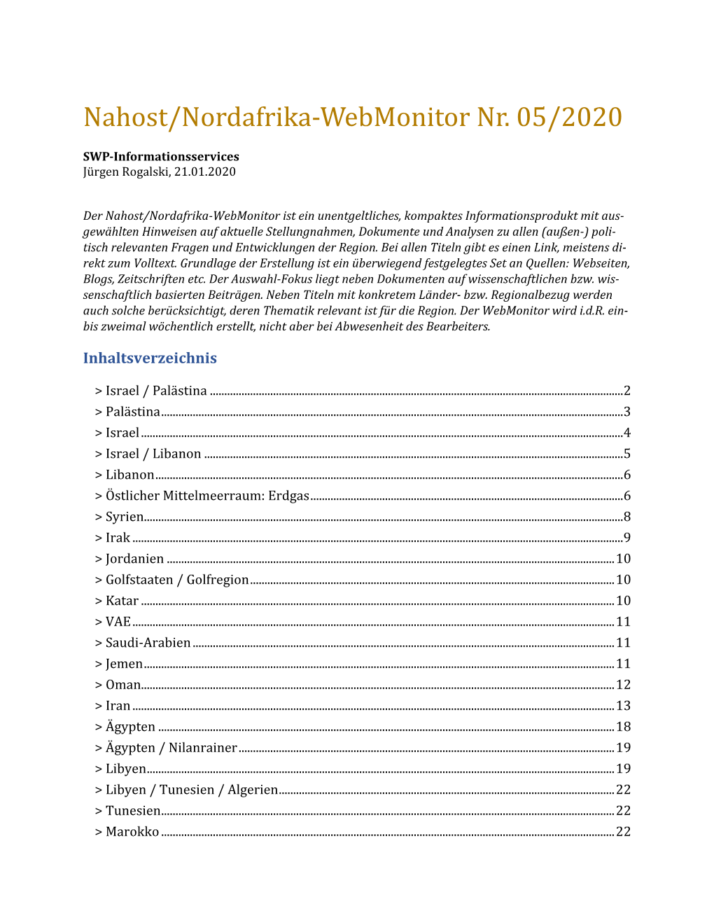 Nahost/Nordafrika-Webmonitor Nr. 05/2020