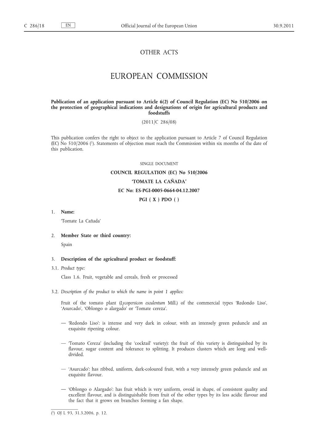 Of Council Regulation (EC) No 510/2006 on the Protection of Geographical