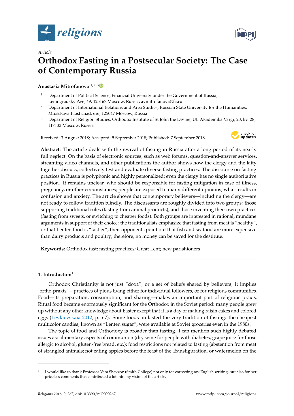 Orthodox Fasting in a Postsecular Society: the Case of Contemporary Russia