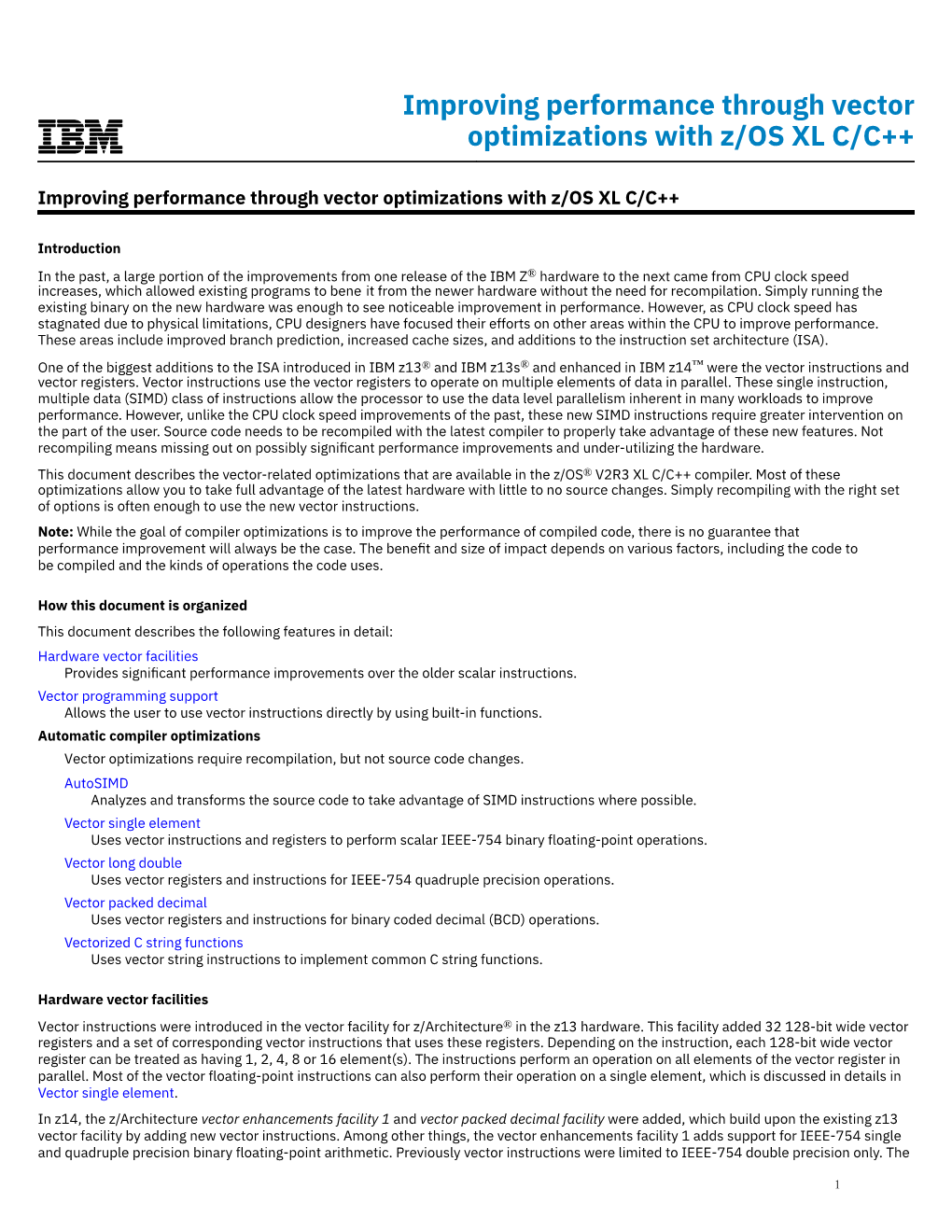 Improving Performance Through Vector Optimizations with Z/OS XL C/C++