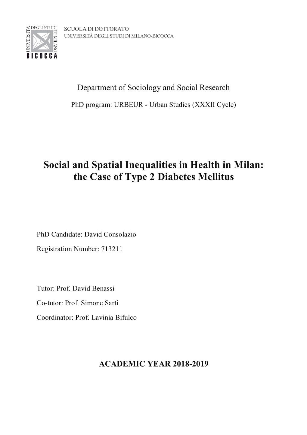 Social and Spatial Inequalities in Health in Milan: the Case of Type 2 Diabetes Mellitus