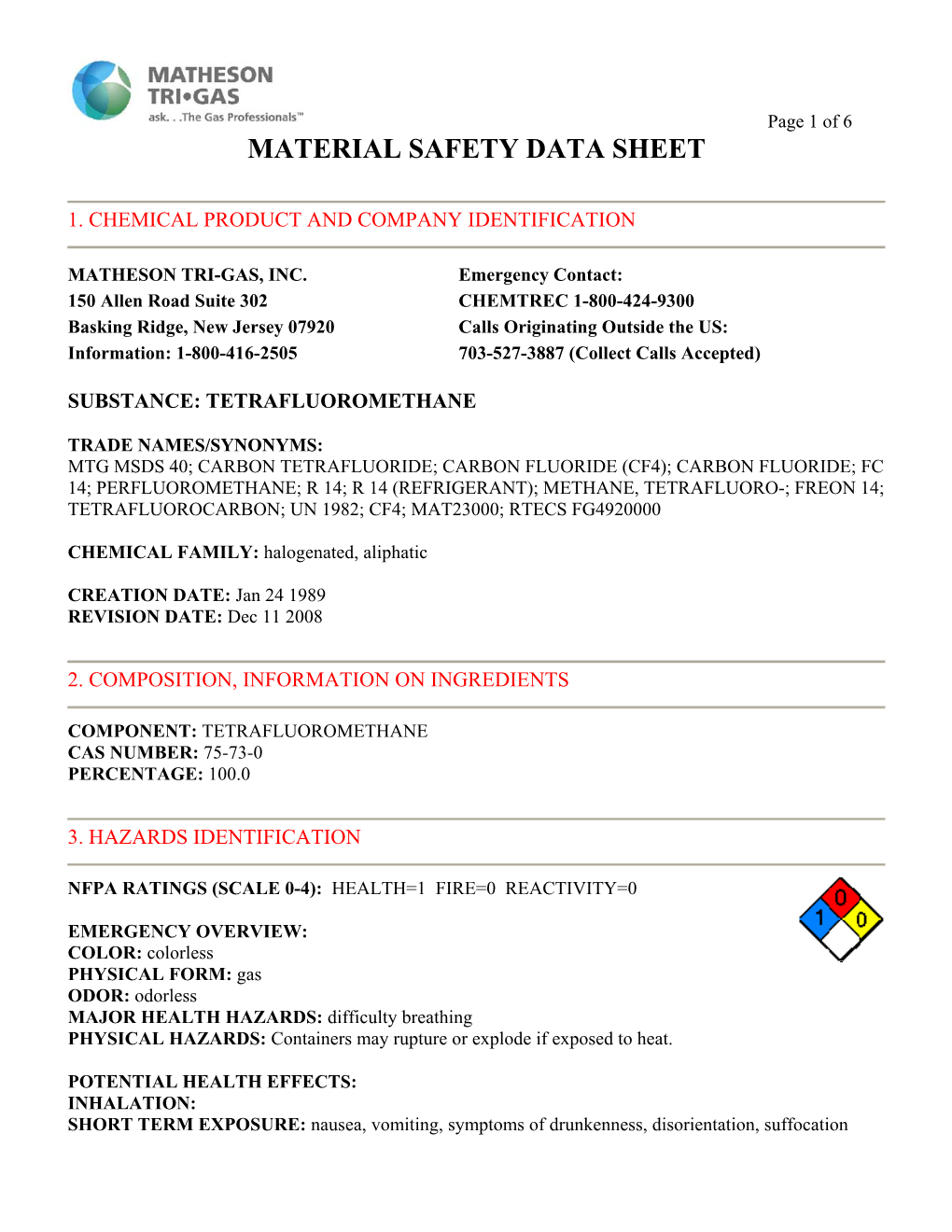 Material Safety Data Sheet